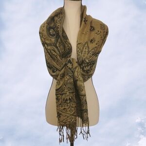 Pashmina Blue & Gold Fringed Scarf